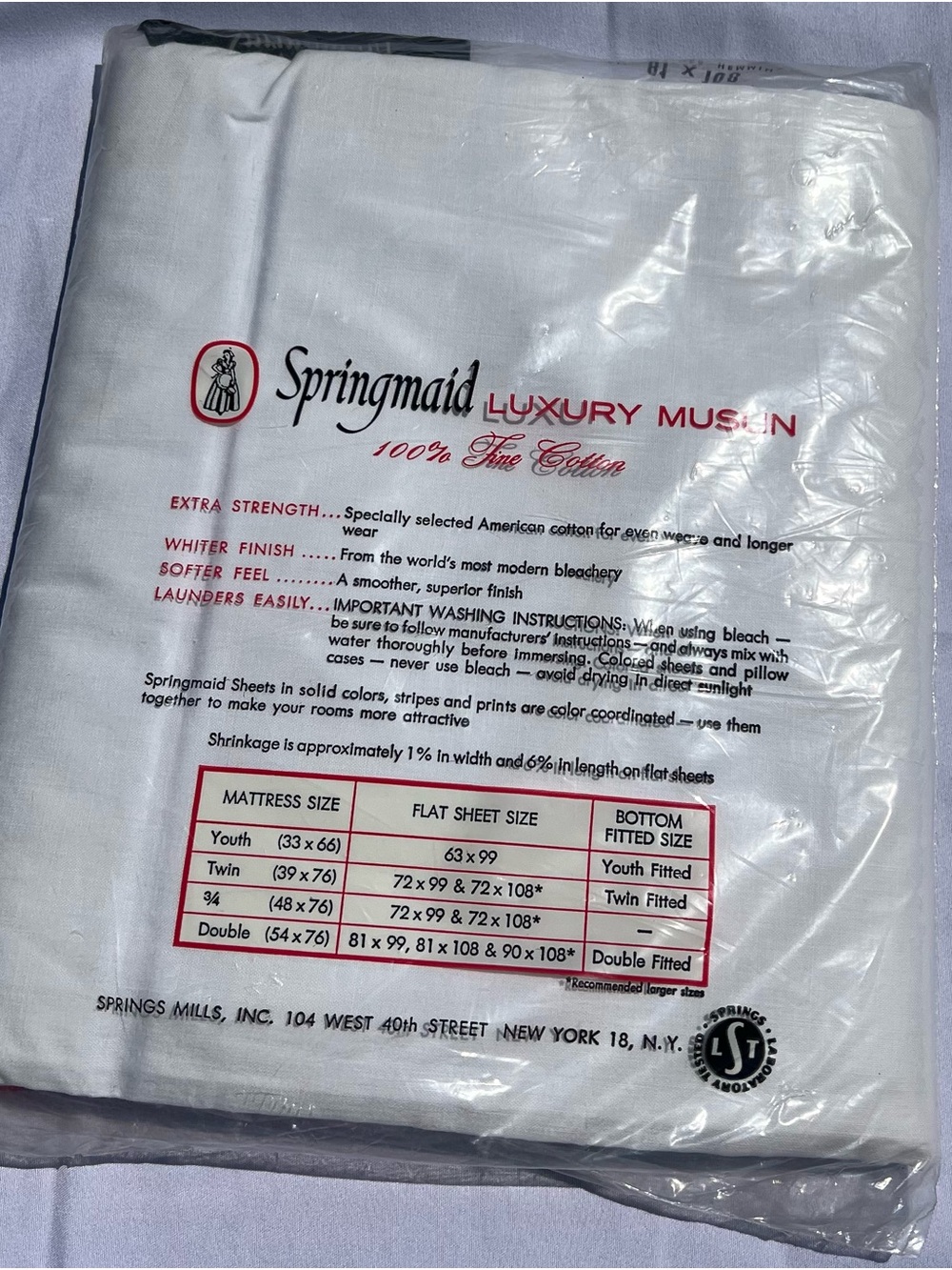 Vintage Springmaid Luxury Muslin 100% Cotton USA Flat Sheet Double 81x108 - Picture 2 of 2